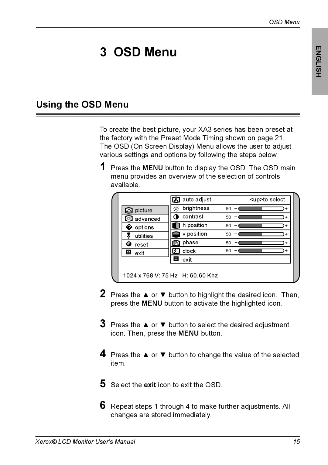 Proview XA3 Series manual Using the OSD Menu 