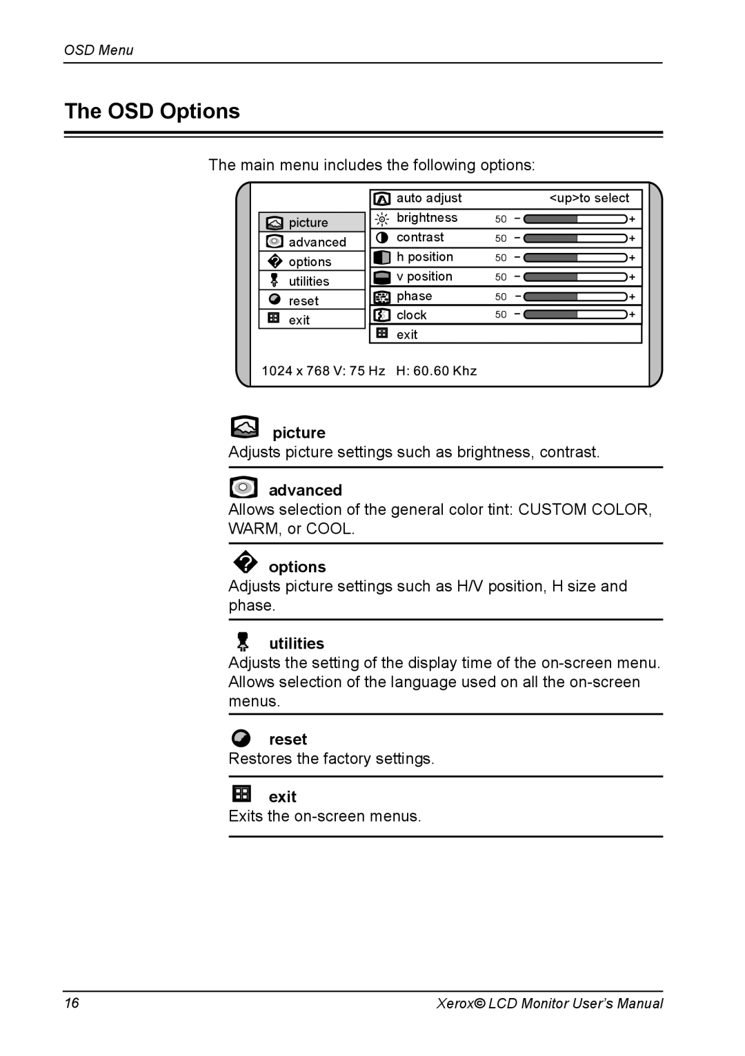 Proview XA3 Series manual OSD Options 