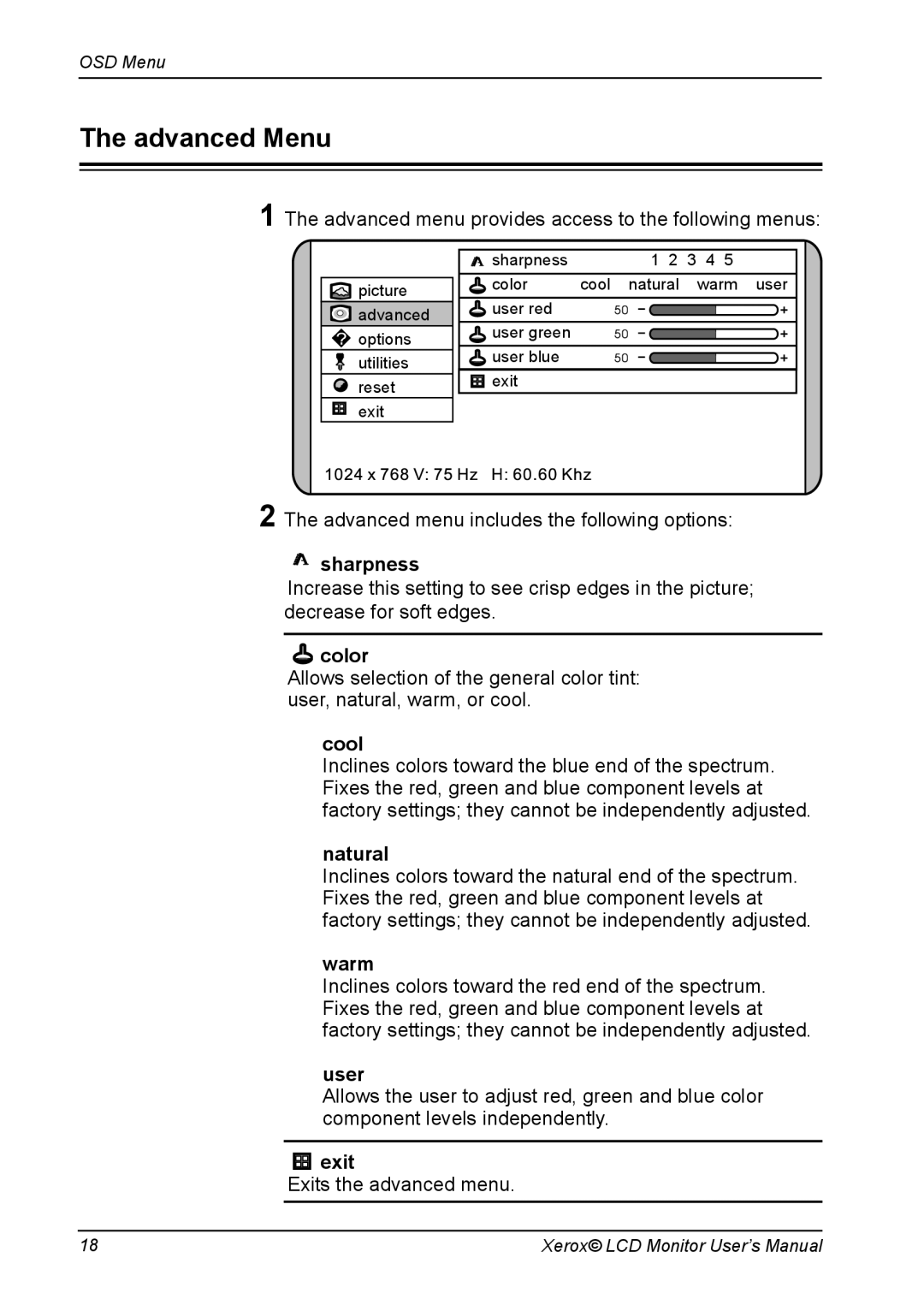 Proview XA3 Series manual Advanced Menu 