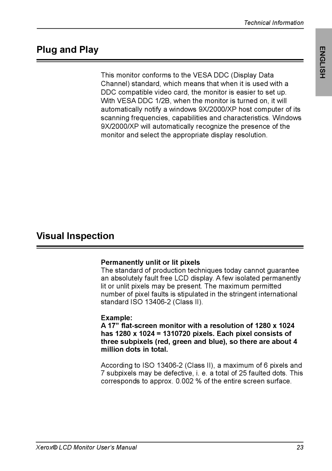 Proview XA3 Series manual Plug and Play, Visual Inspection, Permanently unlit or lit pixels 