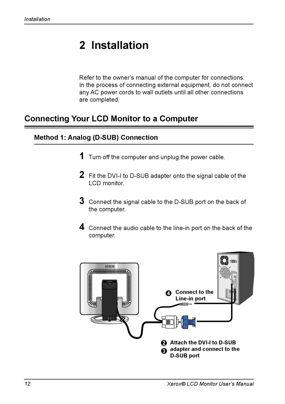 Proview XAP series manual Installation, Connecting Your LCD Monitor to a Computer 