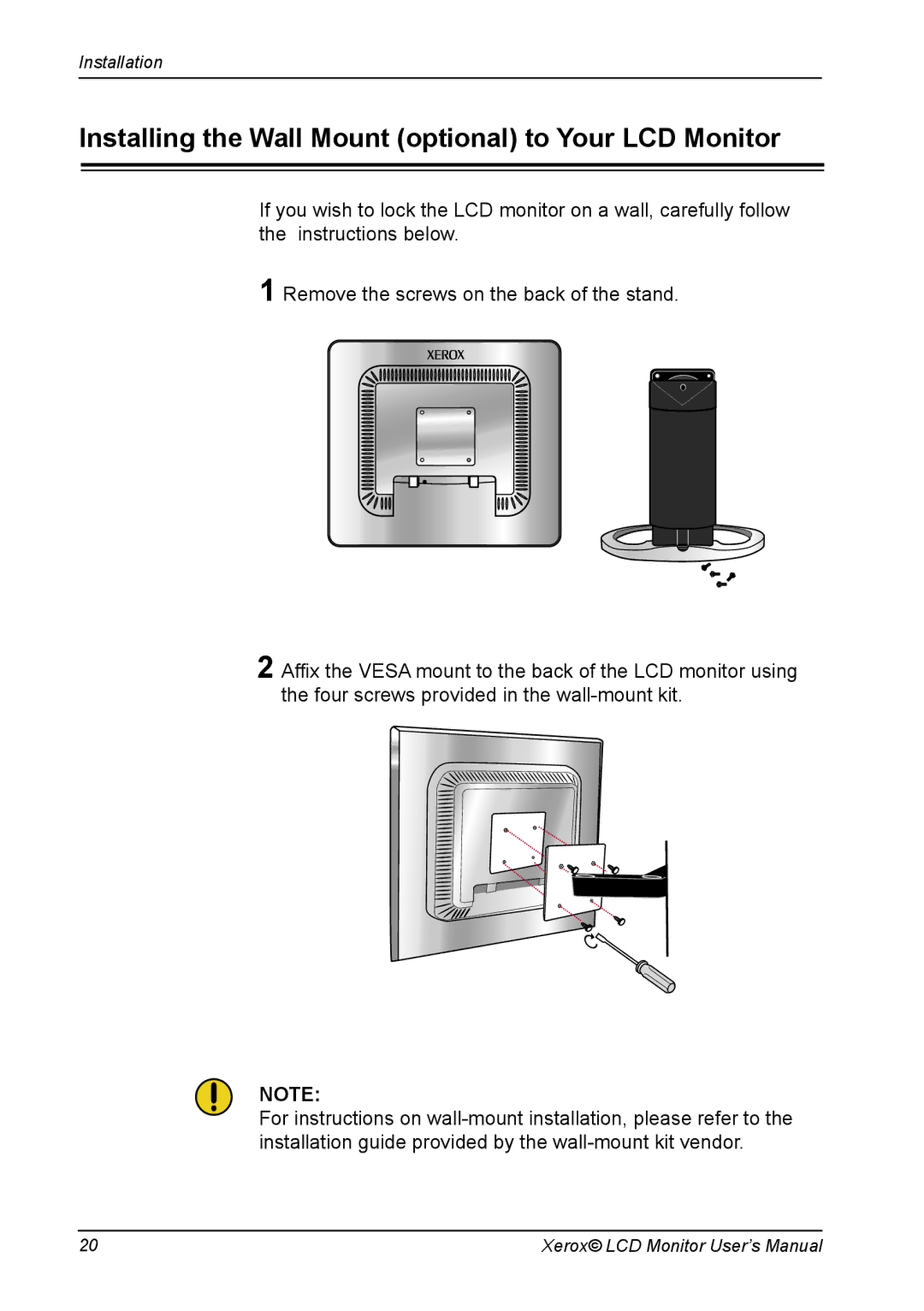 Proview XAP series manual Installing the Wall Mount optional to Your LCD Monitor 