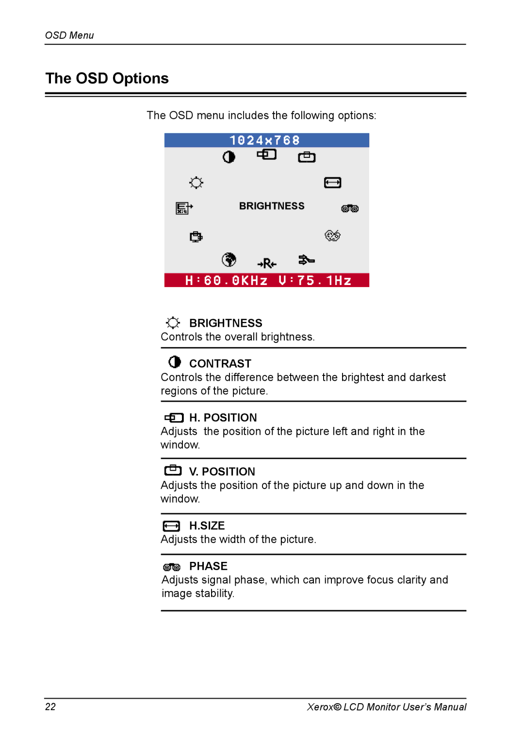 Proview XAP series manual OSD Options, Phase 