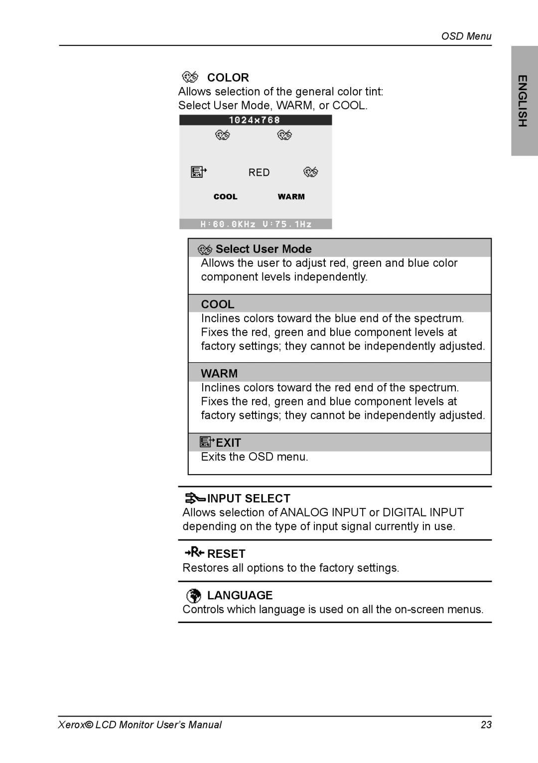 Proview XAP series manual Color, Select User Mode 