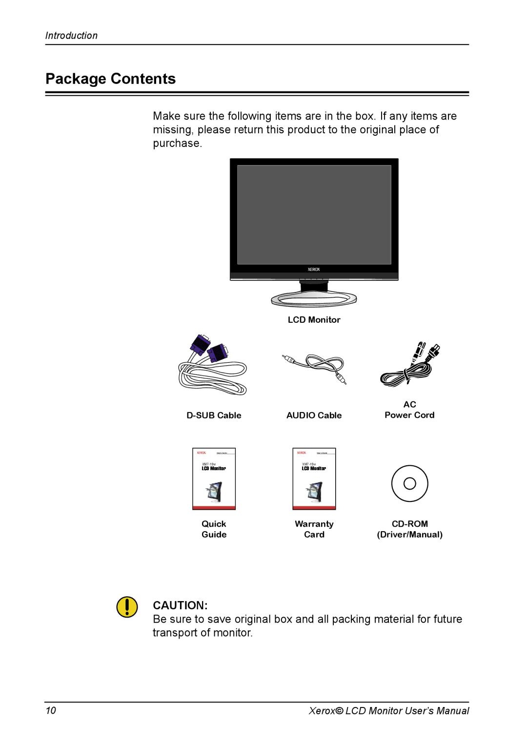 Proview XM7-19w manual Package Contents 