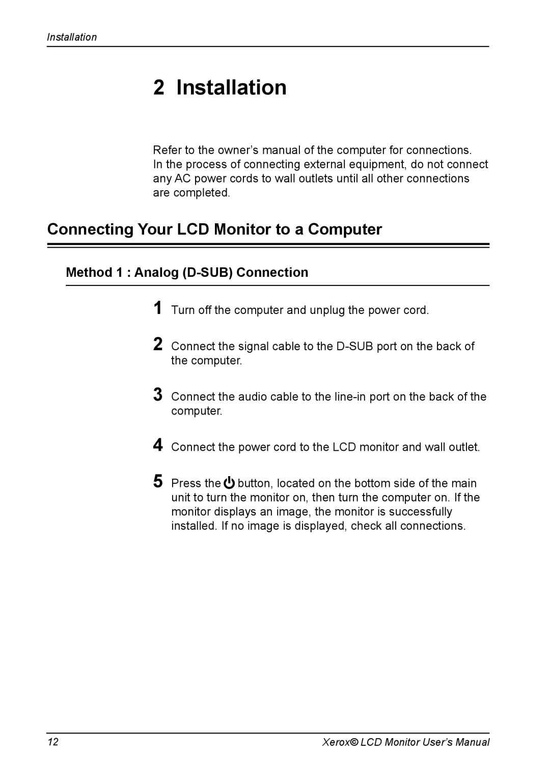 Proview XM7-19w manual Installation, Connecting Your LCD Monitor to a Computer 