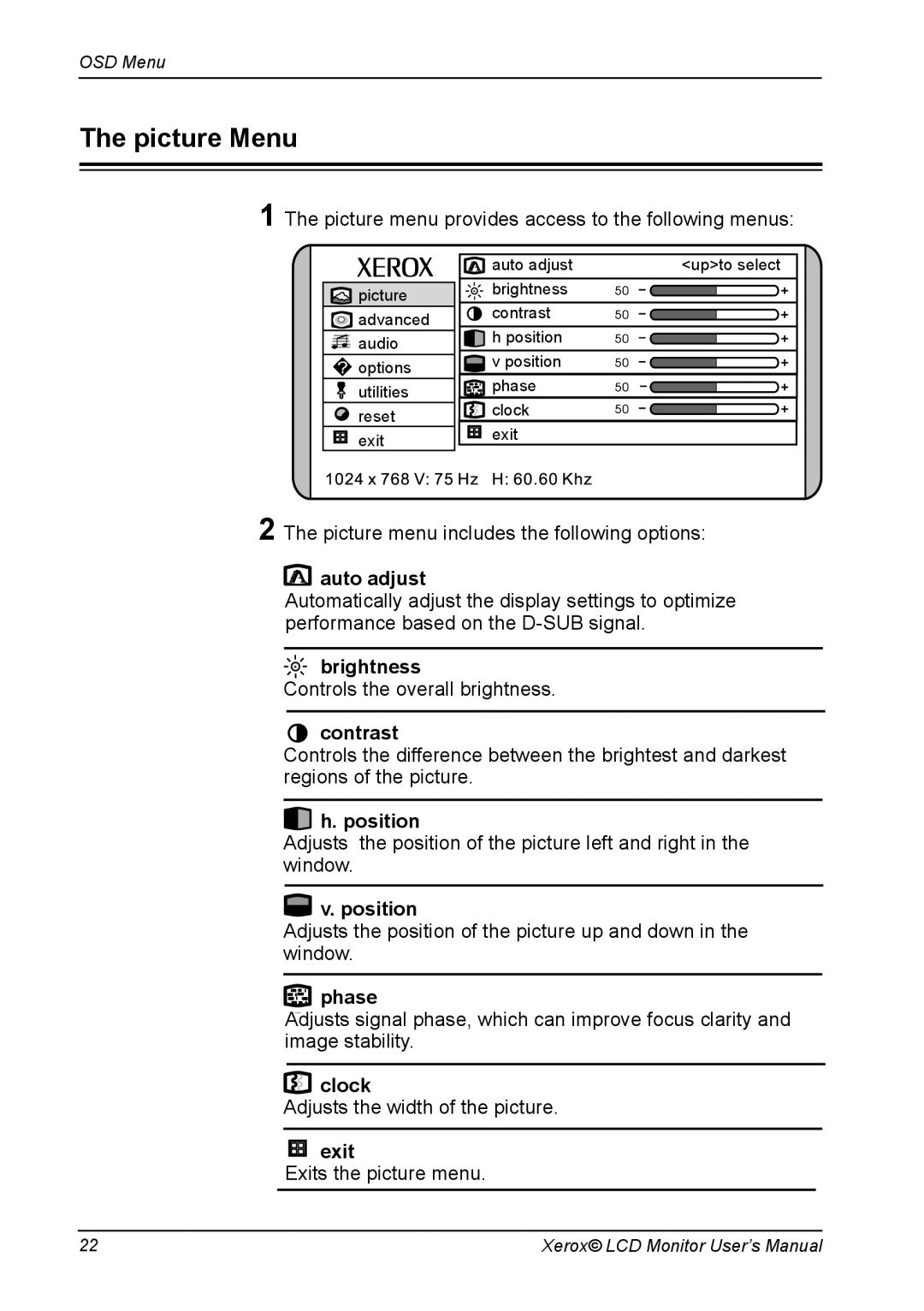 Proview XM7-19w manual Picture Menu 