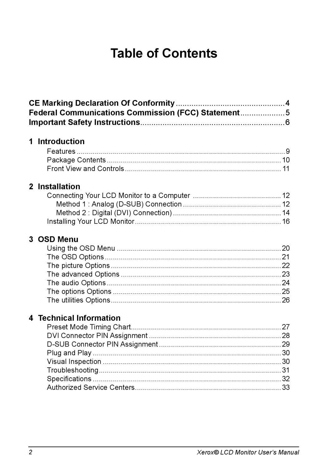 Proview XM7-19w manual Table of Contents 