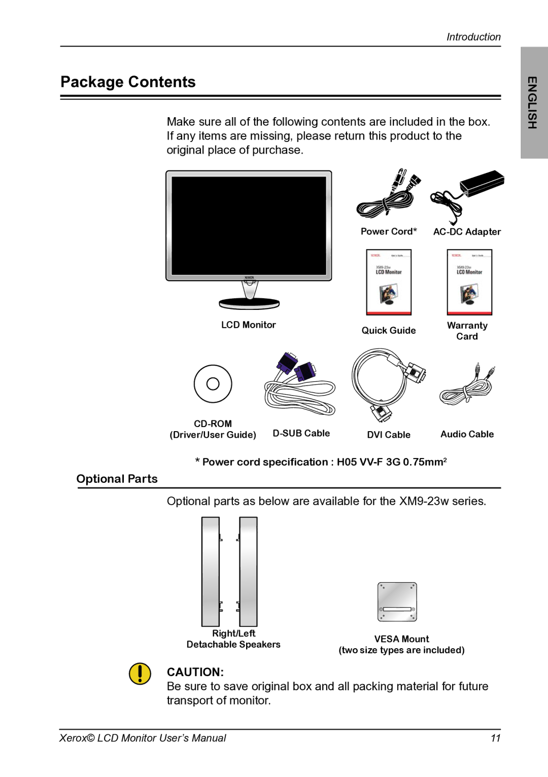 Proview XM9-23w manual Package Contents 