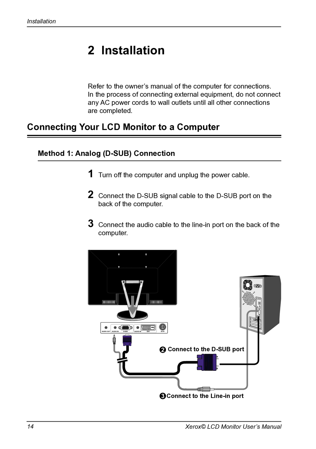 Proview XM9-23w manual Installation, Connecting Your LCD Monitor to a Computer 