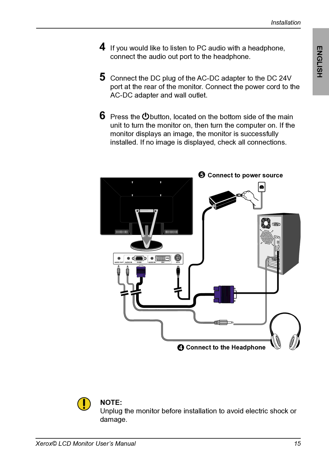 Proview XM9-23w manual Connect to power source Connect to the Headphone 