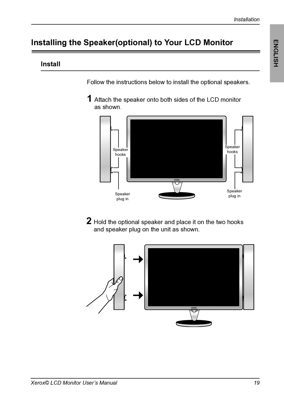 Proview XM9-23w manual Installing the Speakeroptional to Your LCD Monitor 