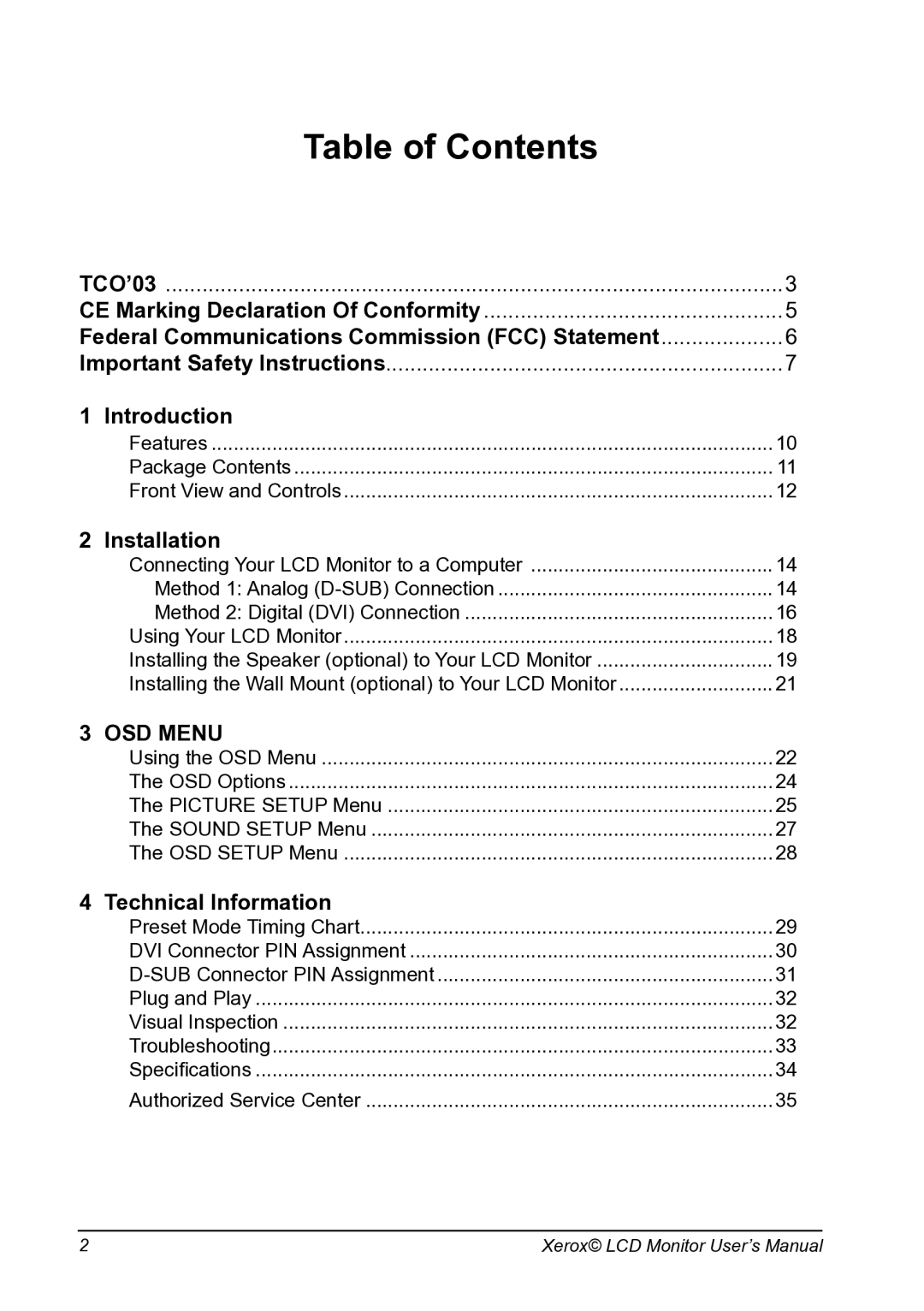 Proview XM9-23w manual Table of Contents 