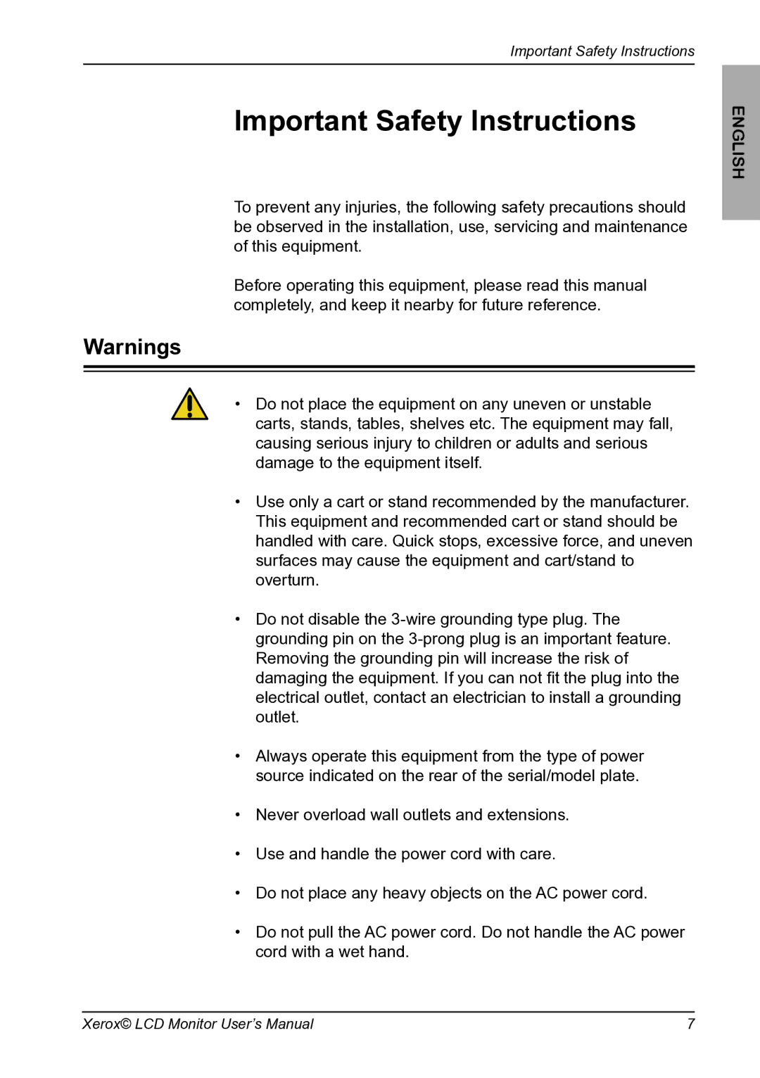 Proview XM9-23w manual Important Safety Instructions 