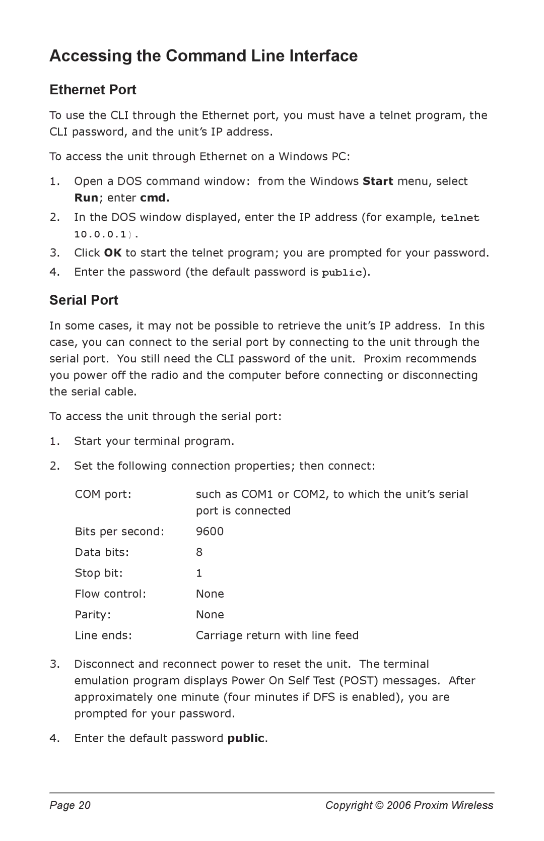 Proxim 5012-SUR manual Accessing the Command Line Interface, Ethernet Port 