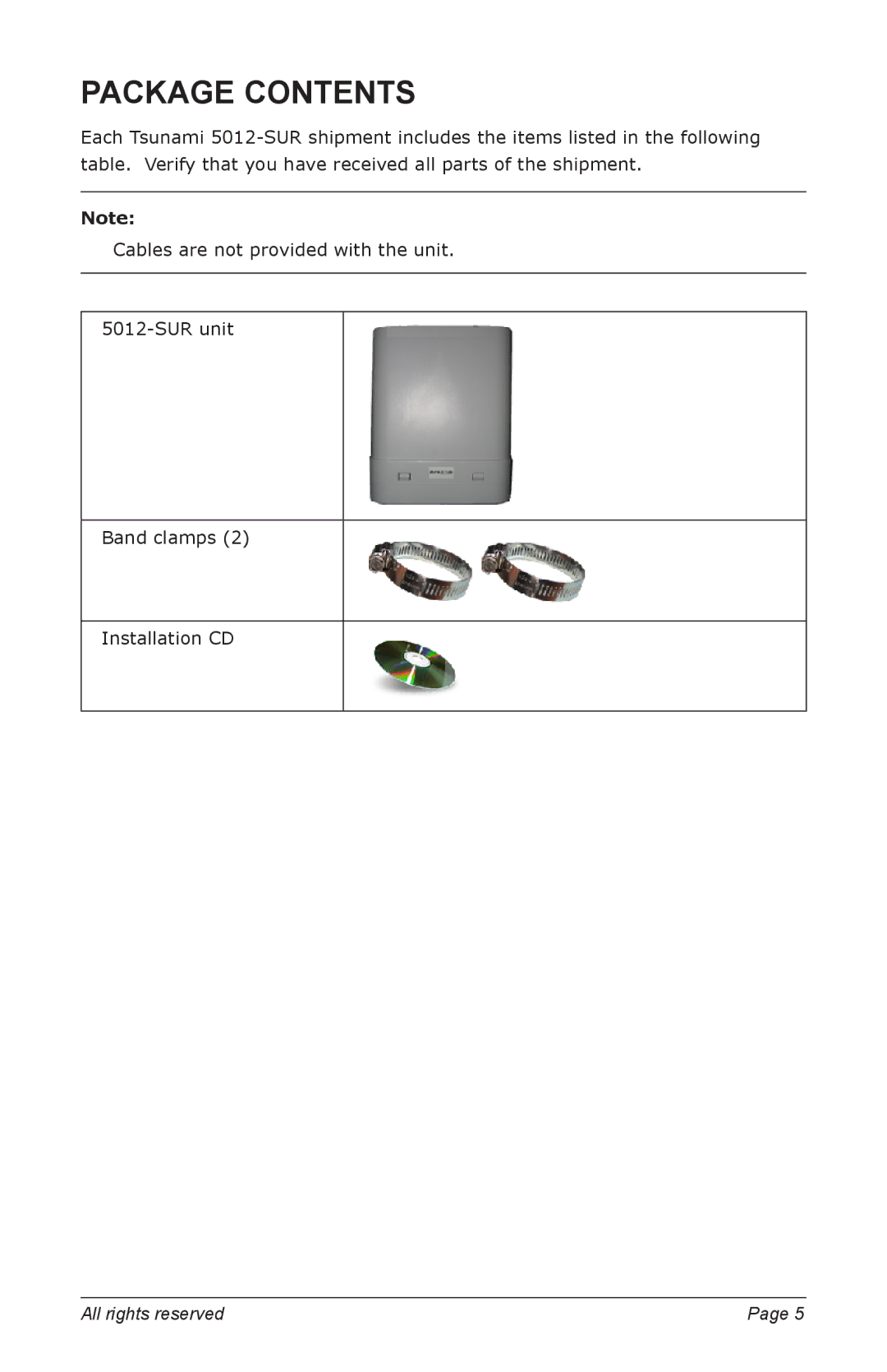 Proxim 5012-SUR manual Package Contents 