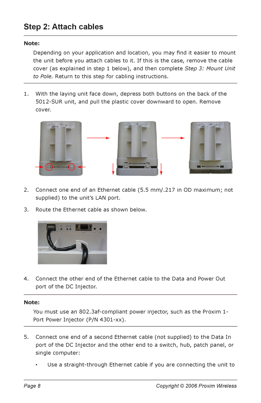 Proxim 5012-SUR manual Attach cables 