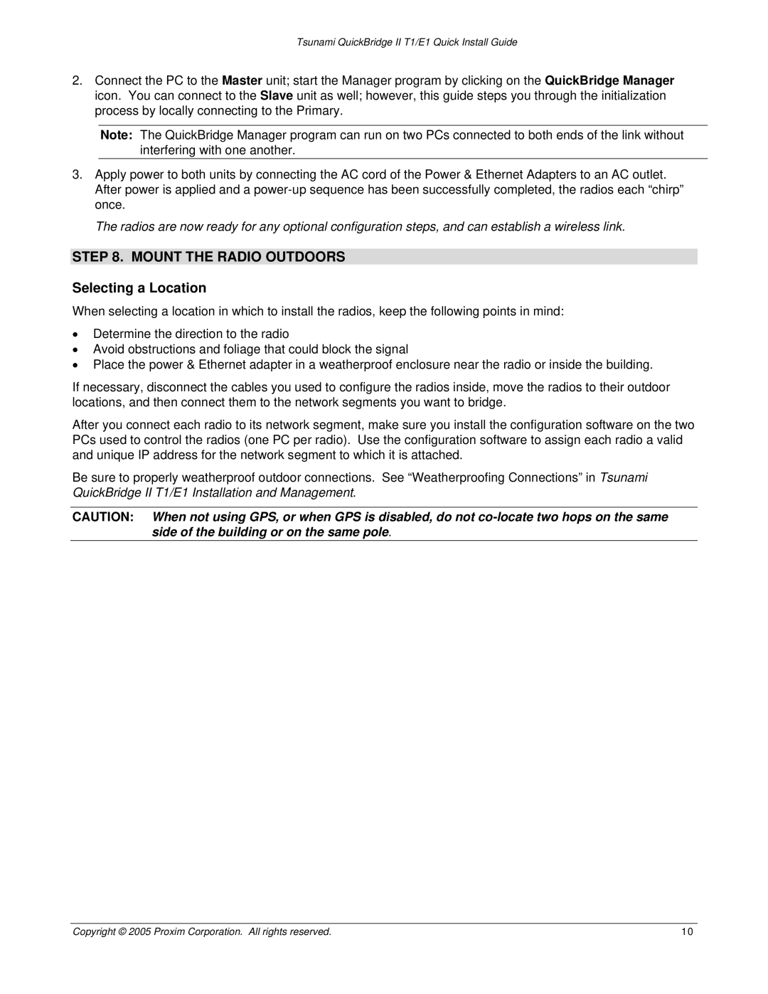 Proxim 70443r2 manual Mount the Radio Outdoors, Selecting a Location 