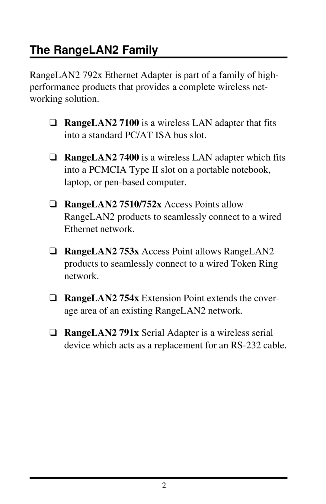 Proxim 7921, 7920 manual RangeLAN2 Family 