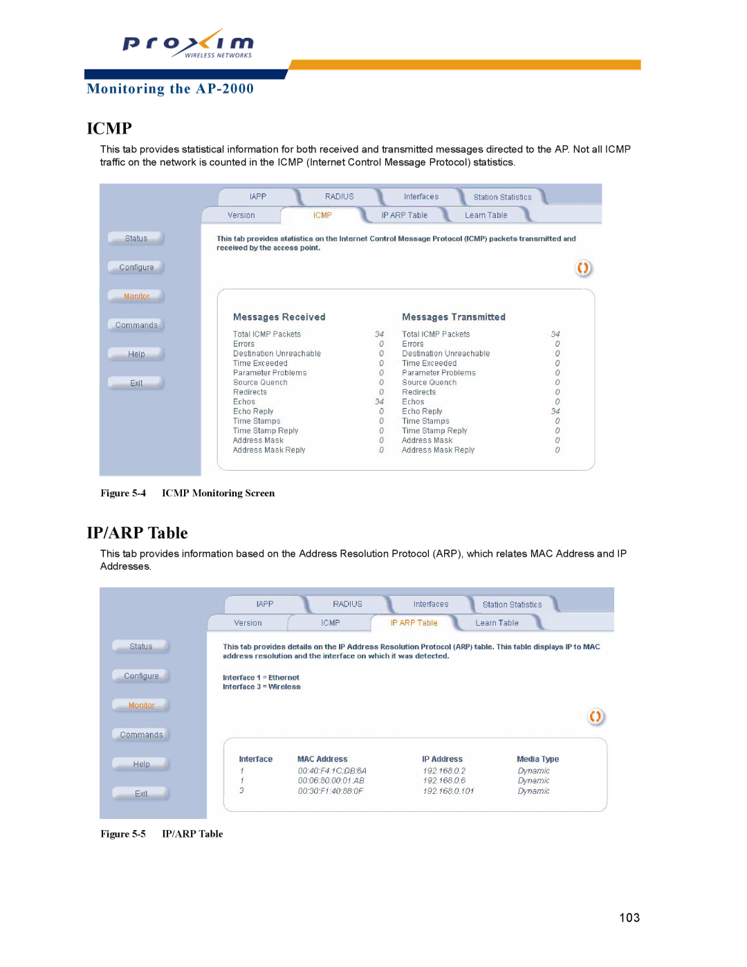 Proxim AP-2000 manual Icmp, IP/ARP Table 