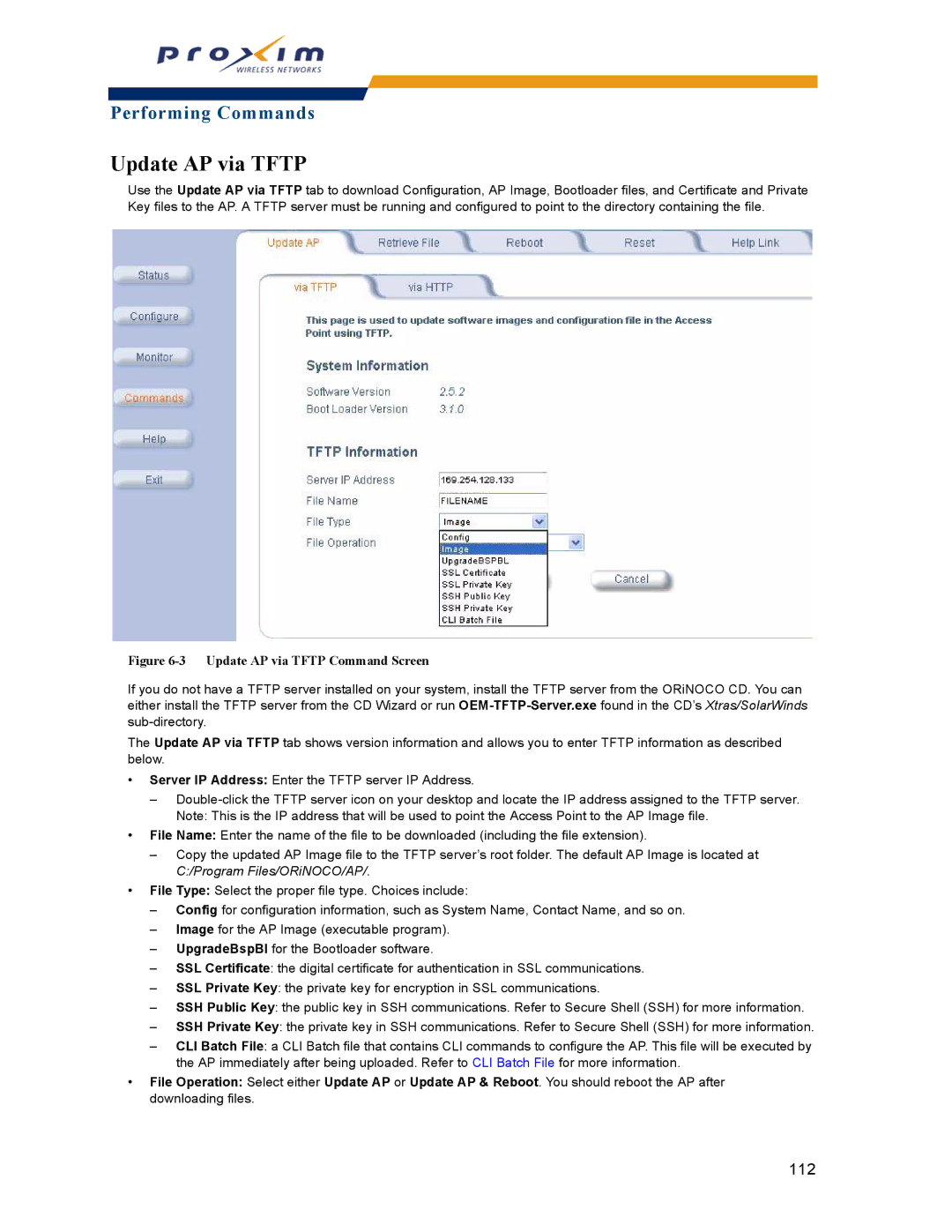 Proxim AP-2000 manual Update AP via Tftp Command Screen 