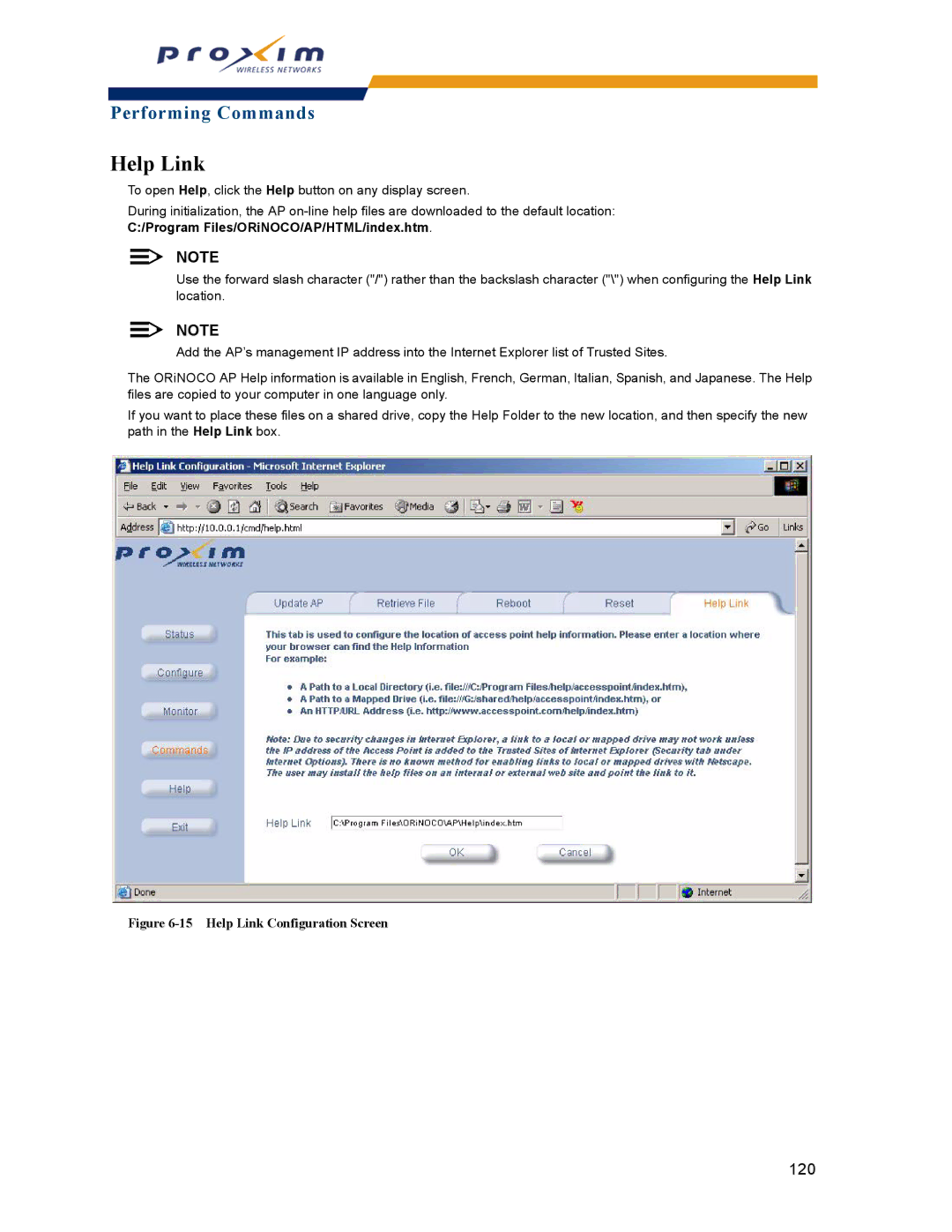 Proxim AP-2000 manual Help Link, Program Files/ORiNOCO/AP/HTML/index.htm 