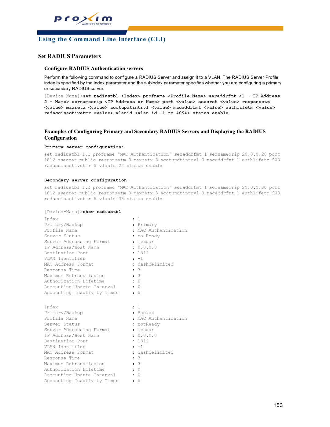 Proxim AP-2000 manual Set Radius Parameters, Configure Radius Authentication servers 