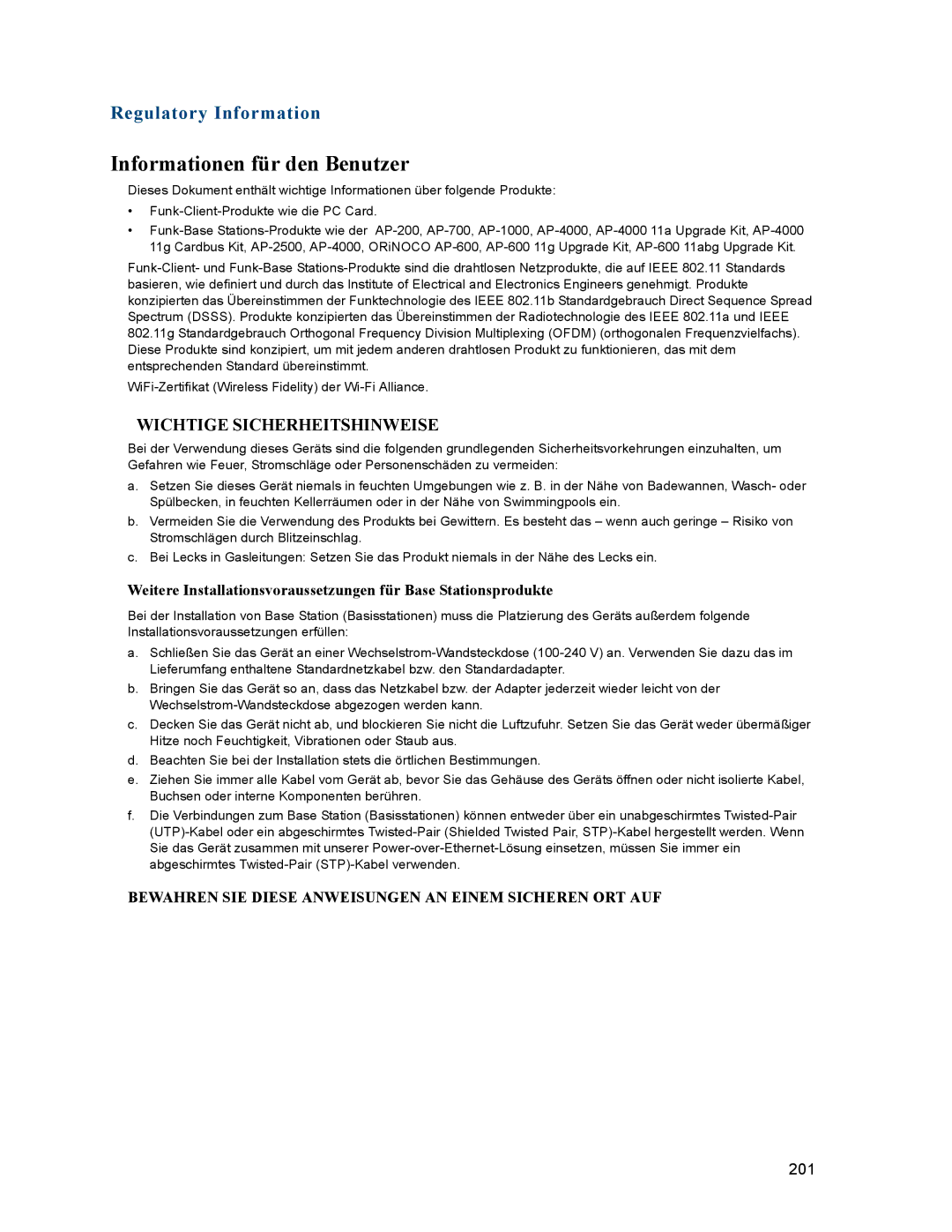 Proxim AP-2000 manual Informationen für den Benutzer, Wichtige Sicherheitshinweise 