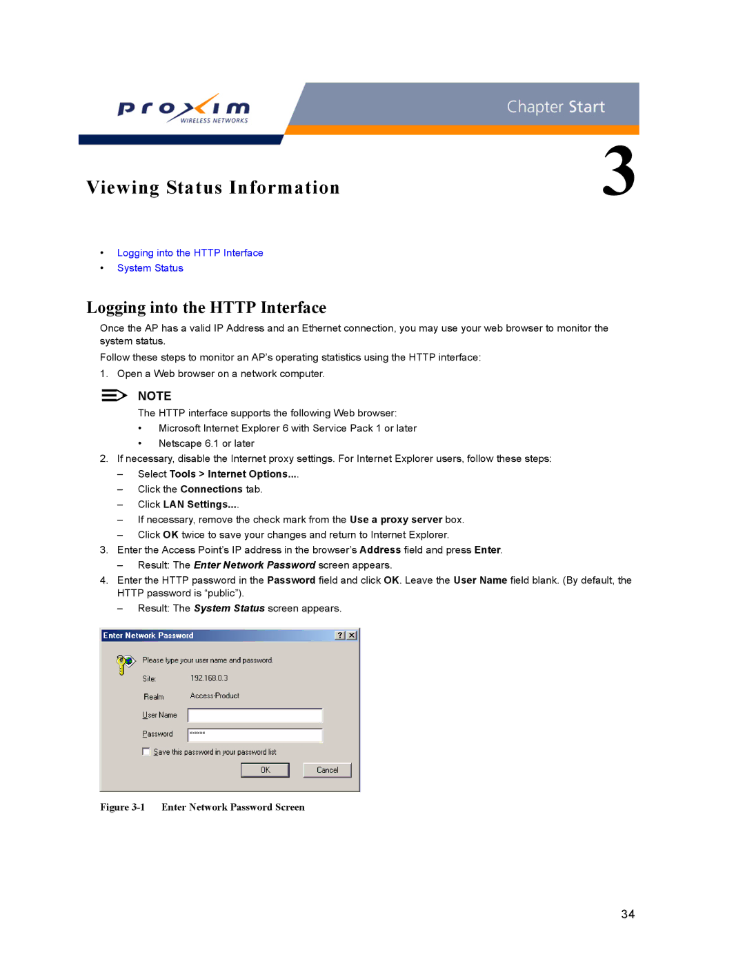 Proxim AP-2000 manual Viewing Status Information, Logging into the Http Interface 