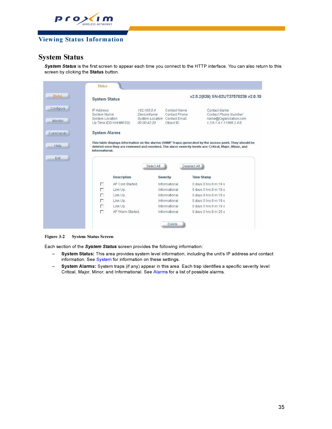 Proxim AP-2000 manual System Status Screen 