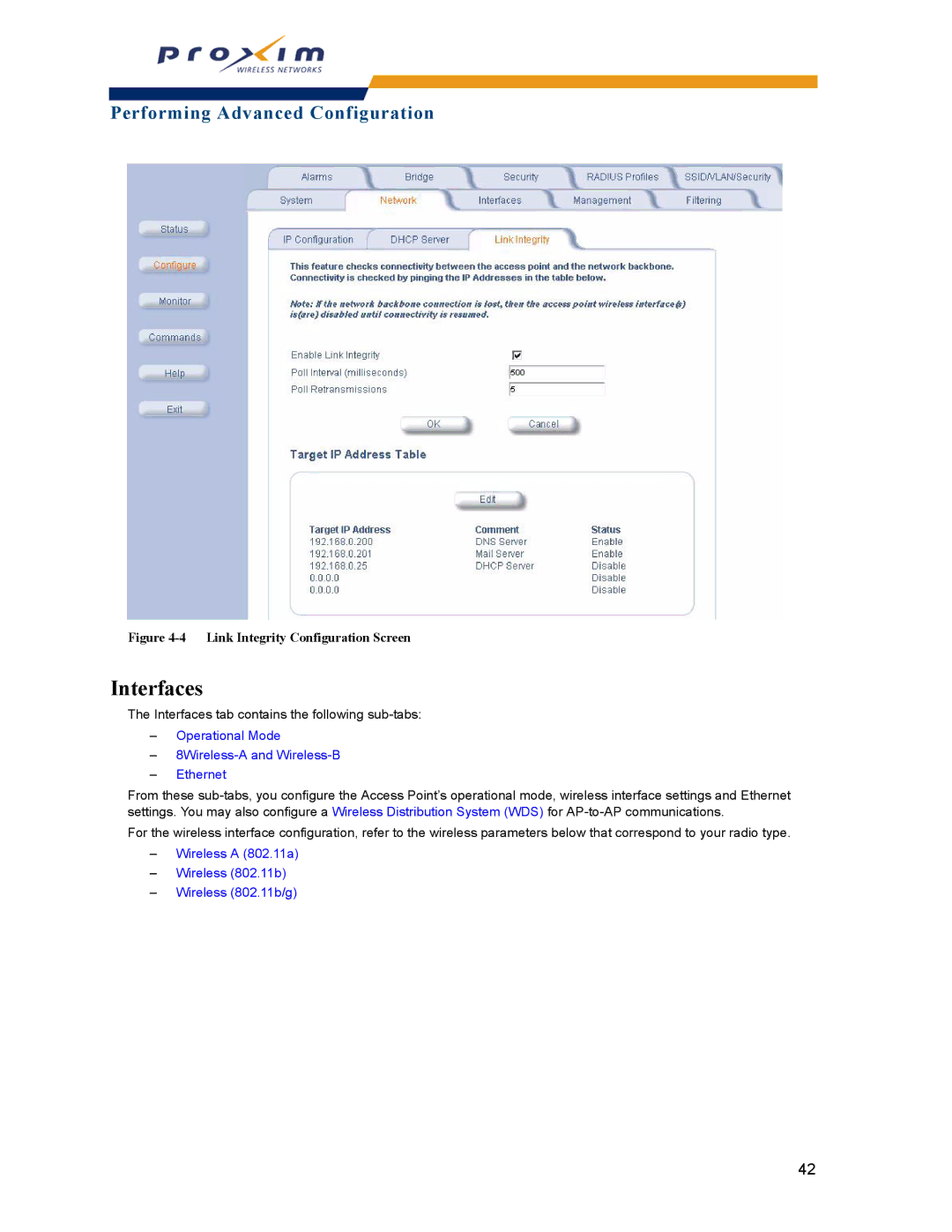 Proxim AP-2000 manual Interfaces, Operational Mode 8Wireless-A and Wireless-B Ethernet 