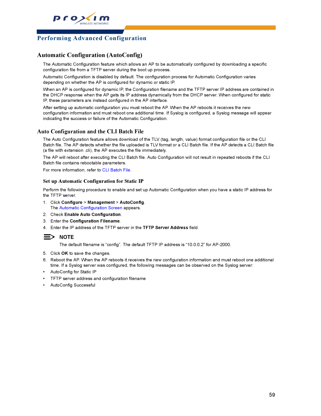 Proxim AP-2000 manual Automatic Configuration AutoConfig, Auto Configuration and the CLI Batch File 