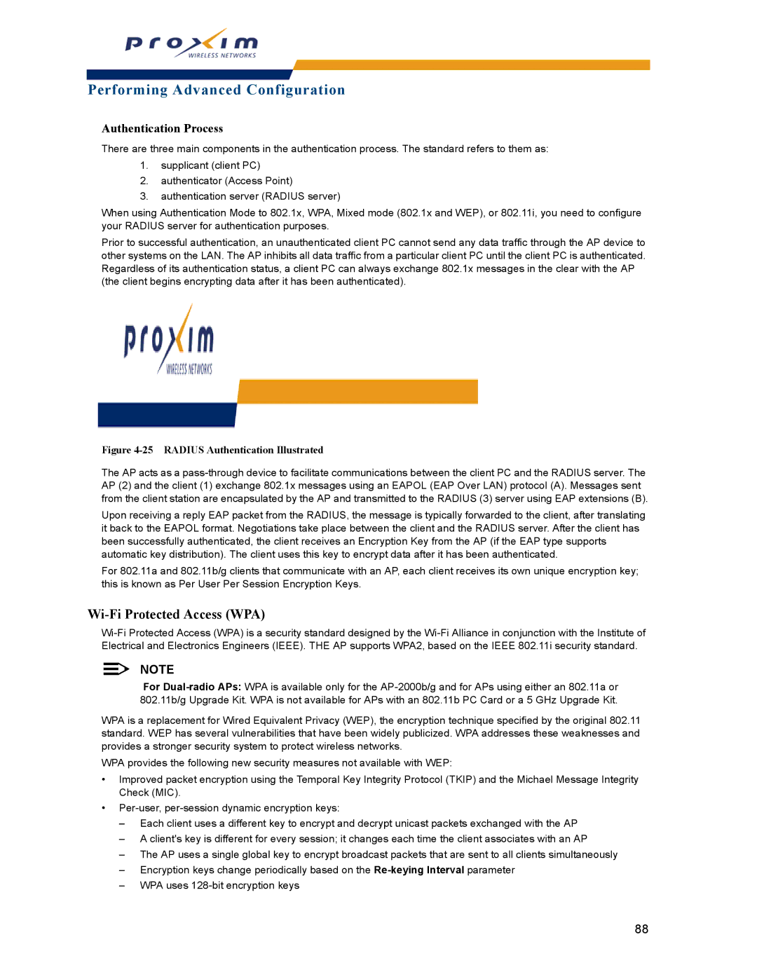 Proxim AP-2000 manual Wi-Fi Protected Access WPA, Authentication Process 