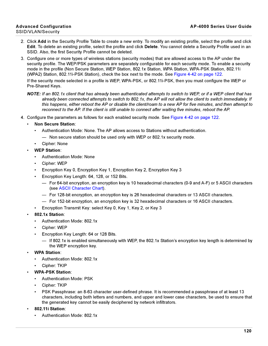 Proxim AP-4000 manual Non Secure Station, WEP Station, 802.1x Station, WPA Station, WPA-PSK Station, 802.11i Station, 120 