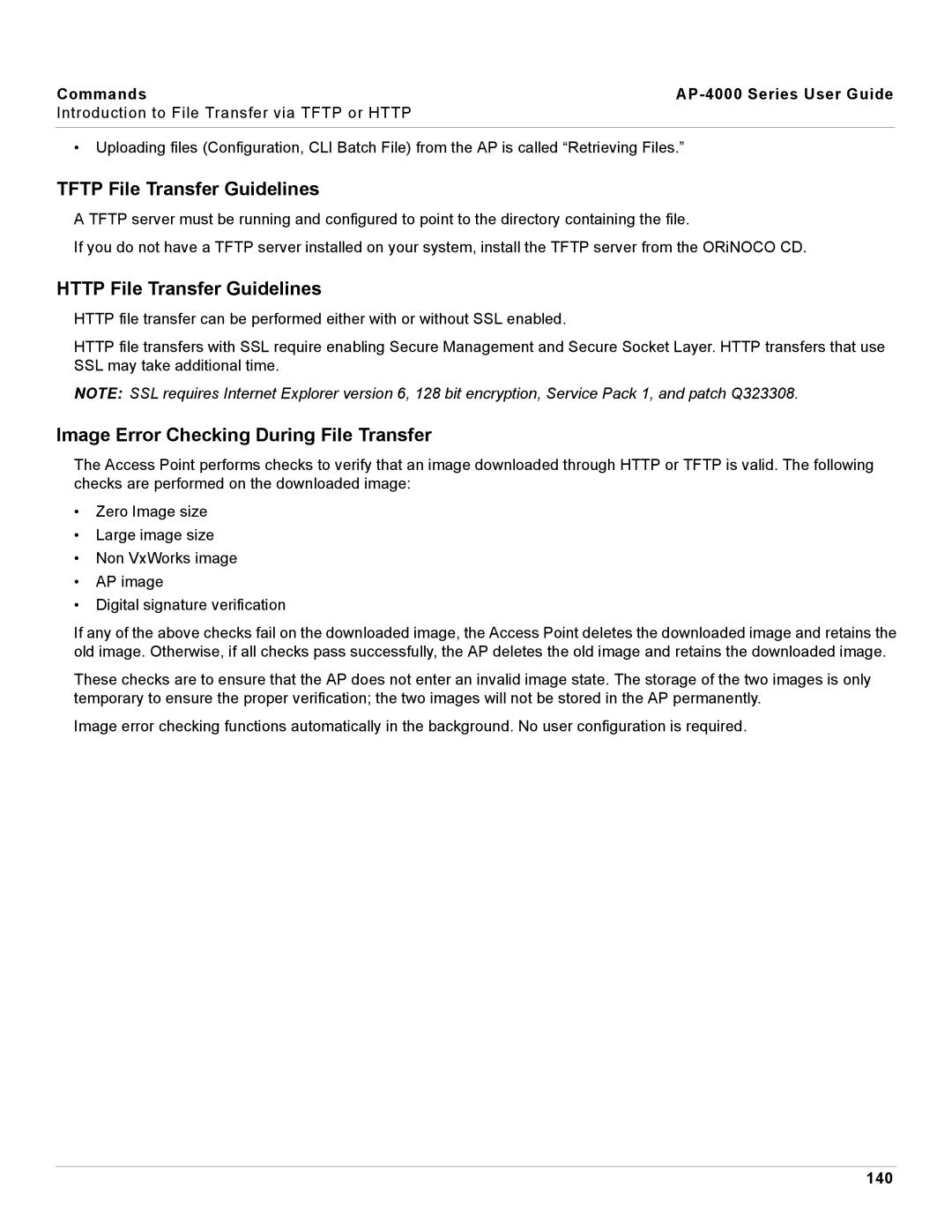 Proxim AP-4000 Tftp File Transfer Guidelines, Http File Transfer Guidelines, Image Error Checking During File Transfer 