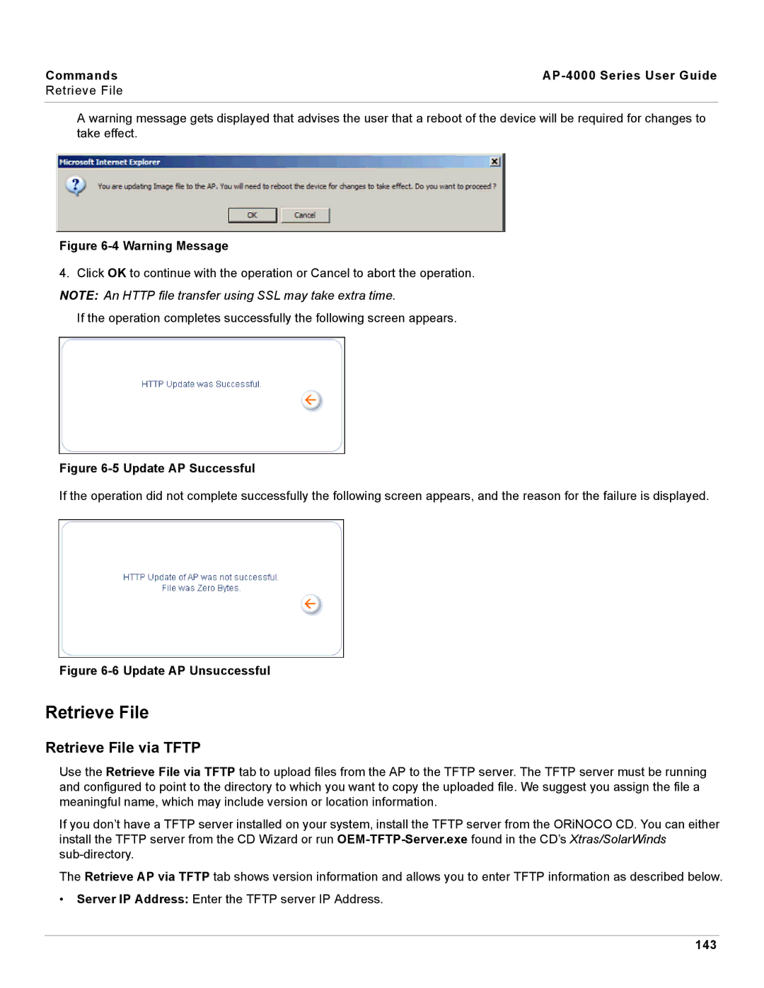 Proxim manual Retrieve File via Tftp, Commands AP-4000 Series User Guide Retrieve File, 143 