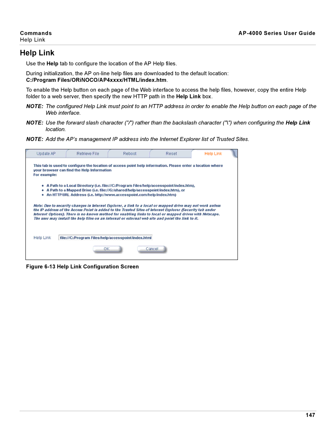 Proxim AP-4000 manual Help Link Configuration Screen 147 