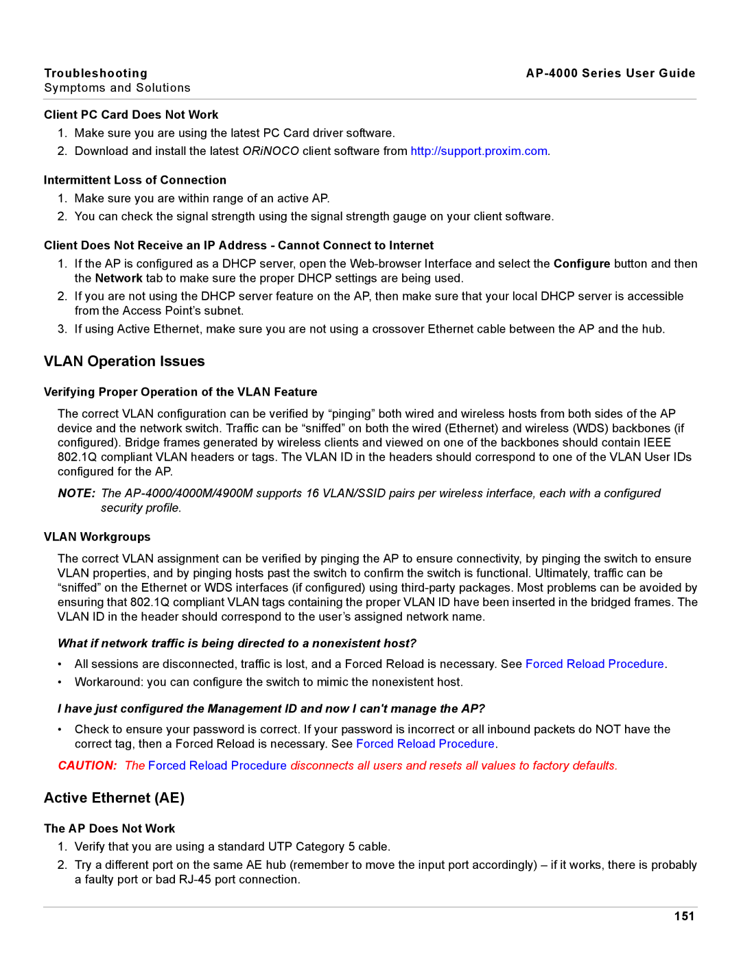 Proxim AP-4000 manual Vlan Operation Issues, Active Ethernet AE 