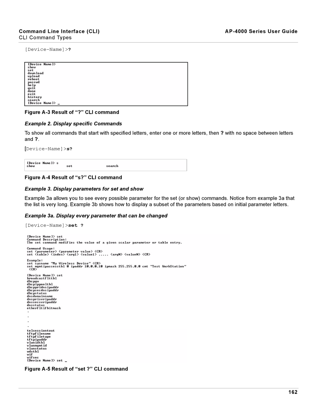 Proxim AP-4000 manual Example 2. Display specific Commands, Example 3. Display parameters for set and show 