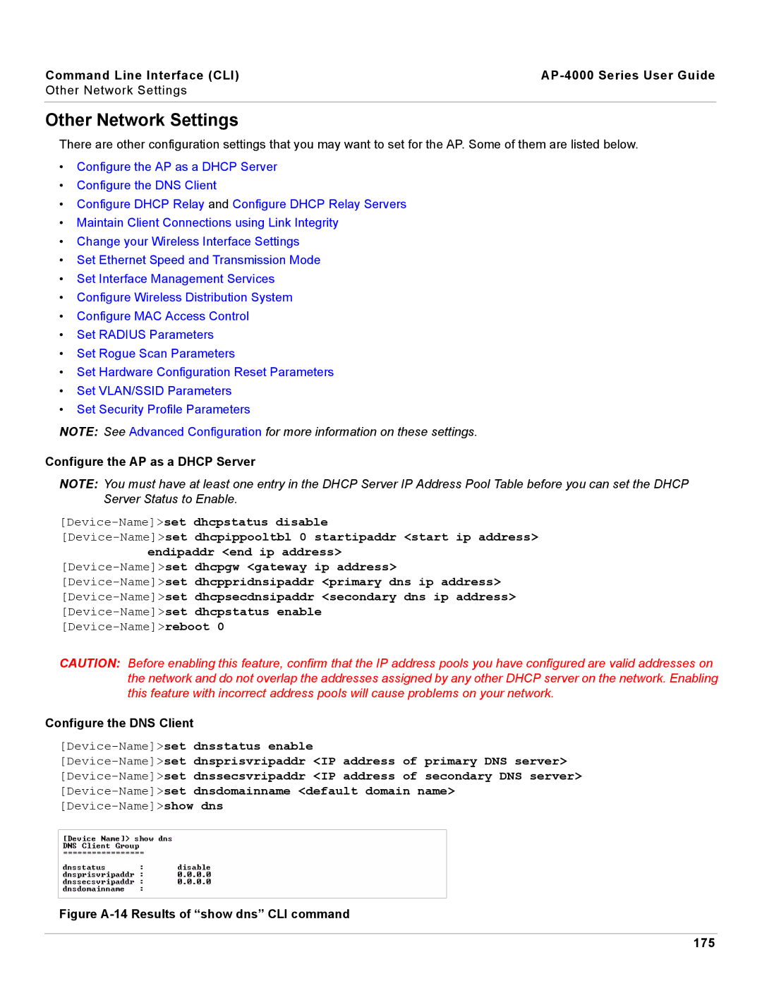 Proxim AP-4000 manual Other Network Settings, Configure the AP as a Dhcp Server, Configure the DNS Client 