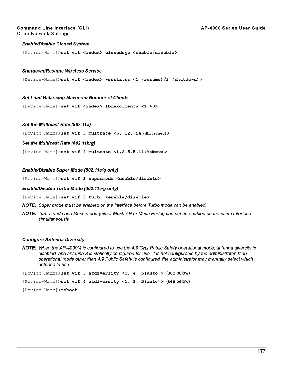 Proxim AP-4000 manual Enable/Disable Closed System, Shutdown/Resume Wireless Service, Set the Multicast Rate 802.11a 