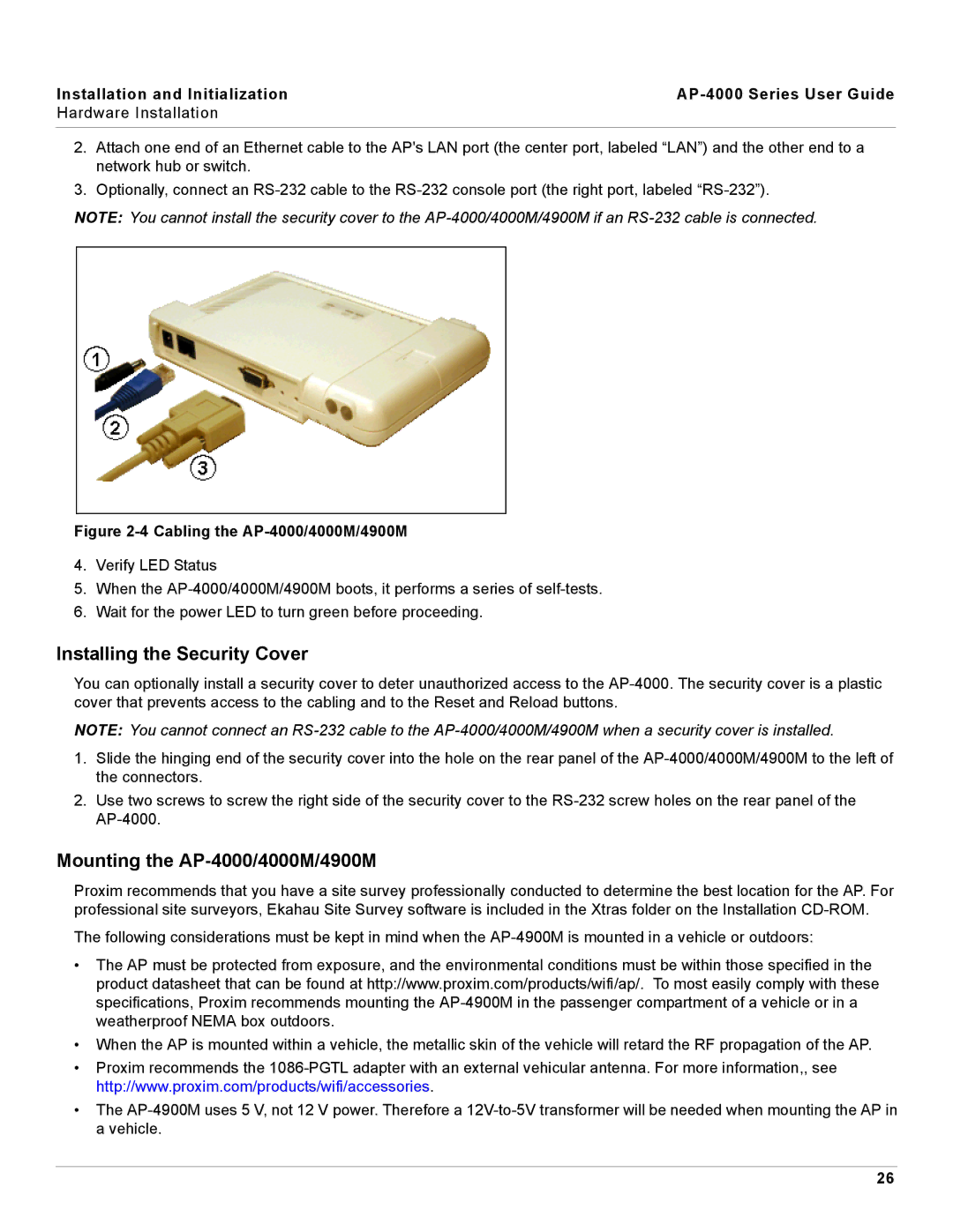 Proxim manual Installing the Security Cover, Mounting the AP-4000/4000M/4900M 