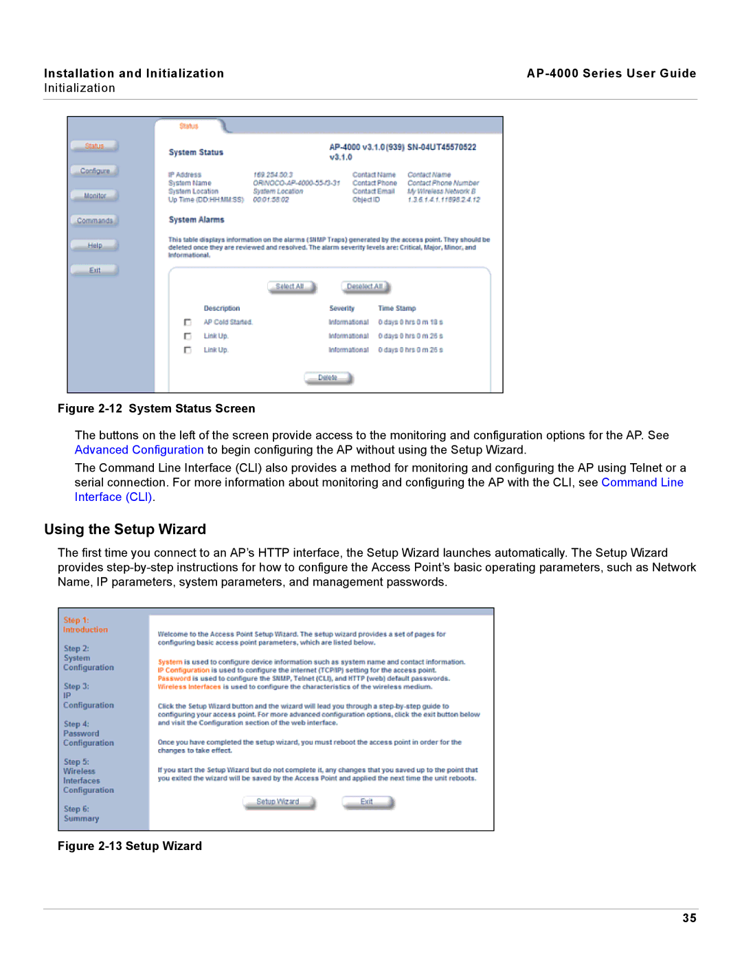 Proxim AP-4000 manual Using the Setup Wizard, System Status Screen 