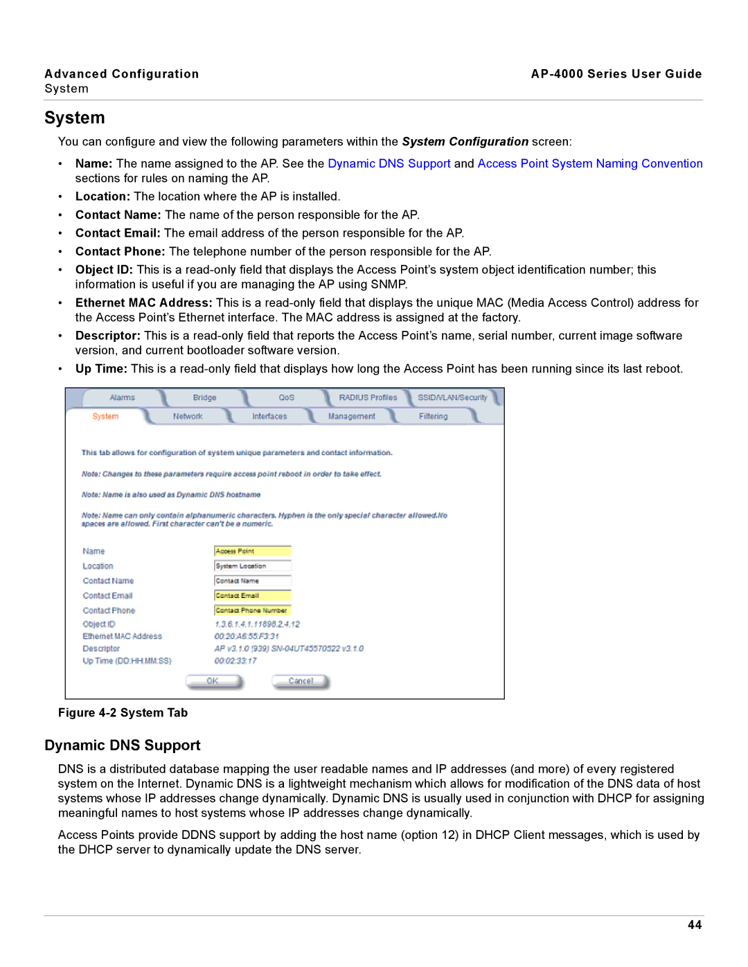 Proxim AP-4000 manual System, Dynamic DNS Support 