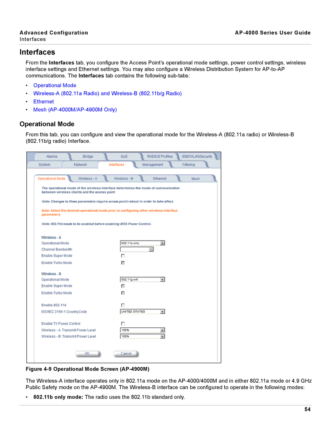 Proxim AP-4000 manual Interfaces, Operational Mode 