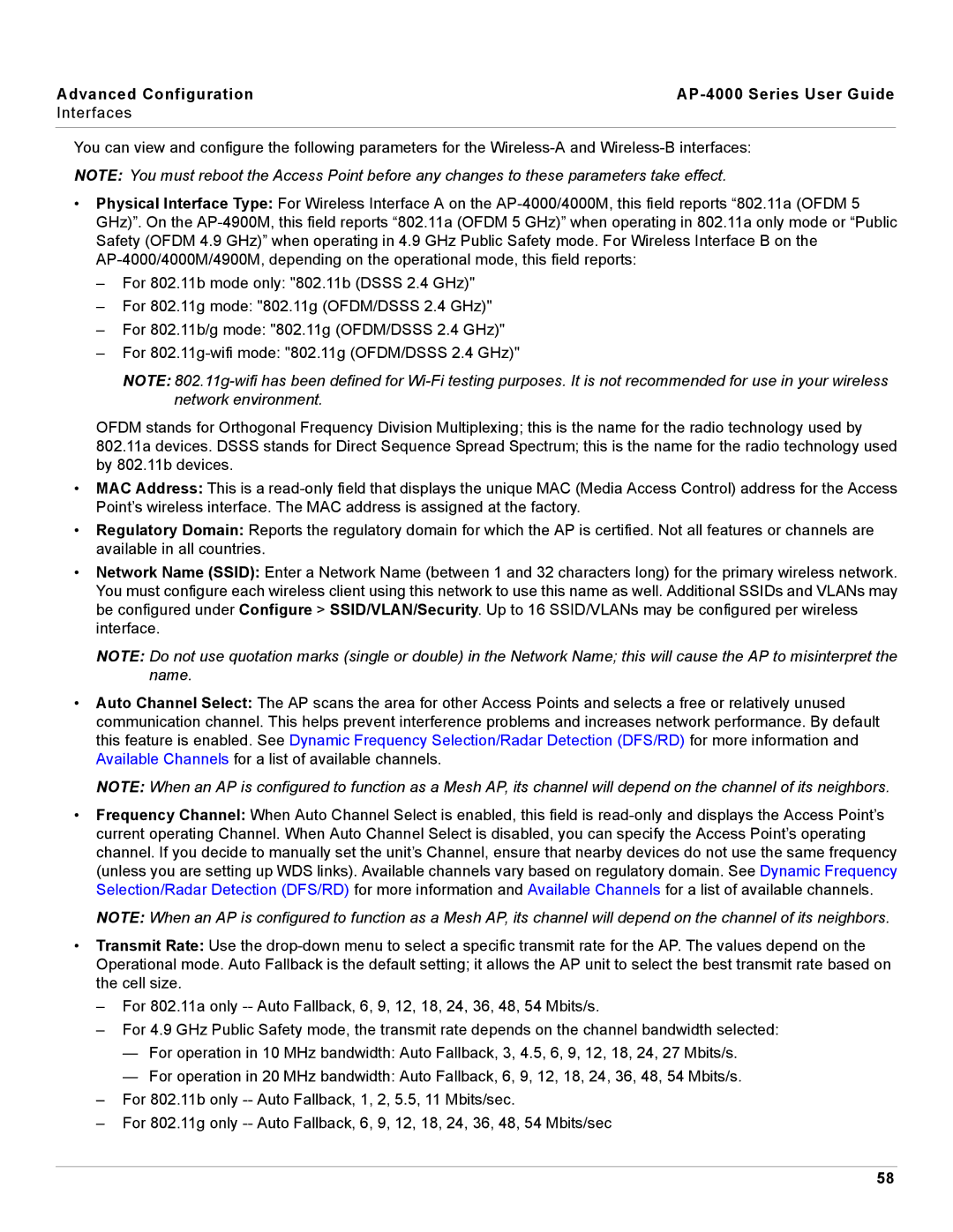 Proxim manual Advanced Configuration AP-4000 Series User Guide Interfaces 