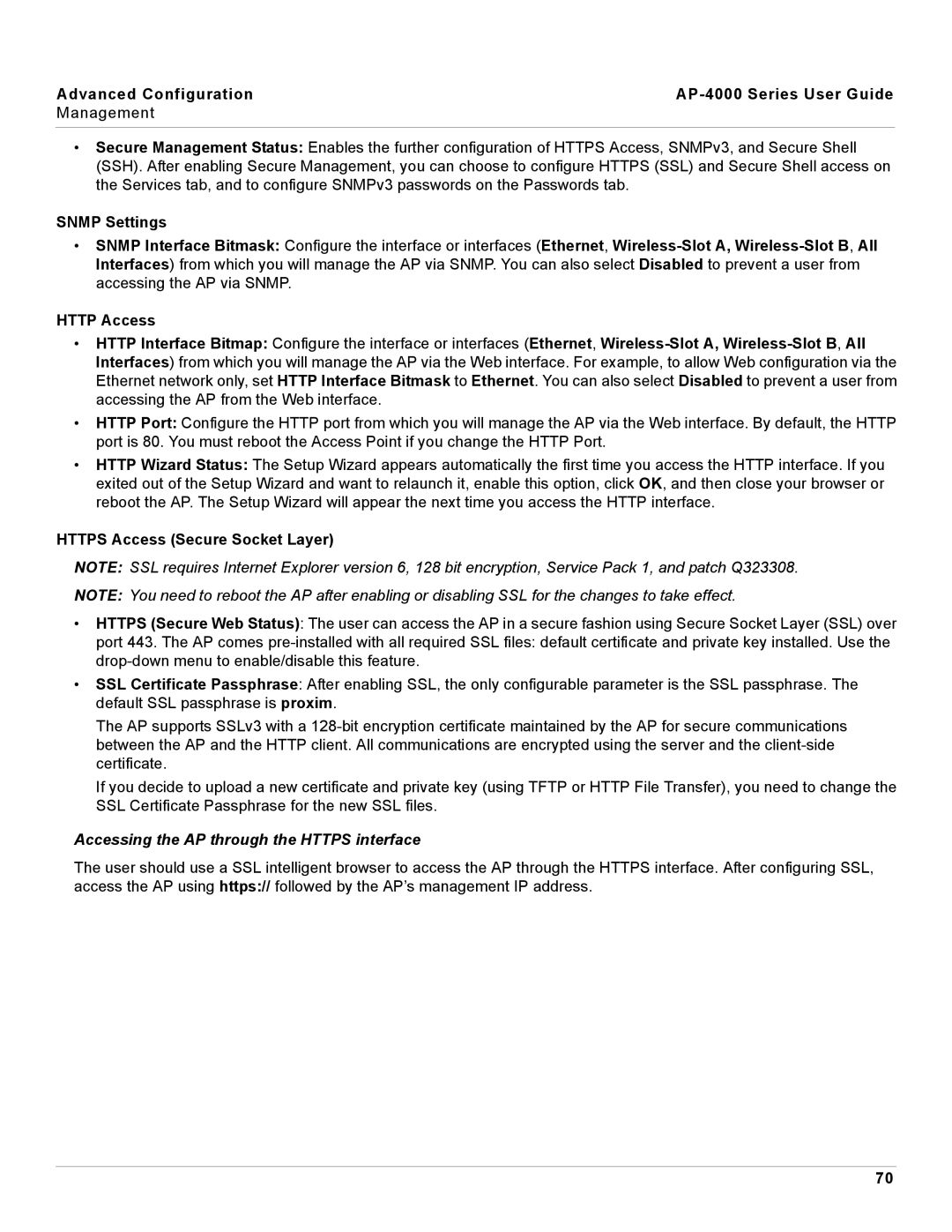 Proxim manual Advanced Configuration AP-4000 Series User Guide Management, Https Access Secure Socket Layer 