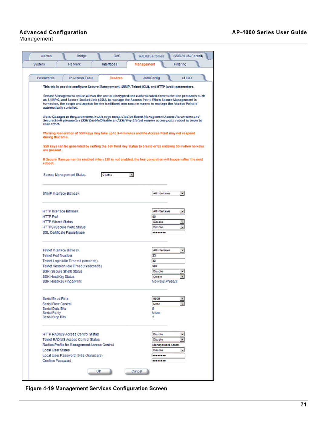 Proxim AP-4000 manual Management Services Configuration Screen 