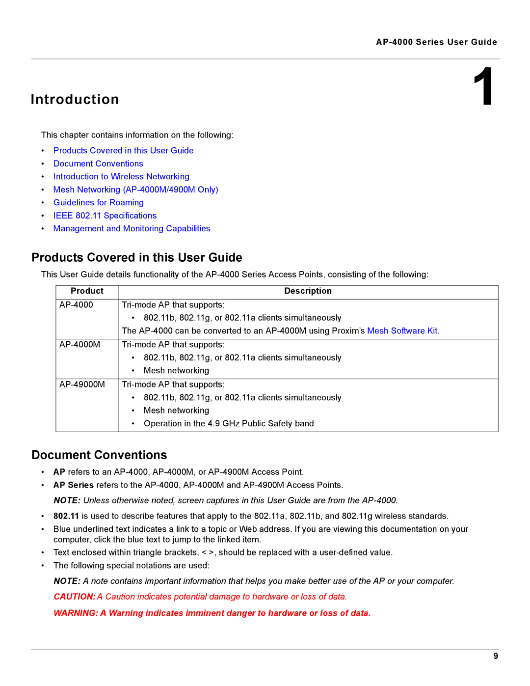 Proxim AP-4000 manual Products Covered in this User Guide, Document Conventions, Product Description 