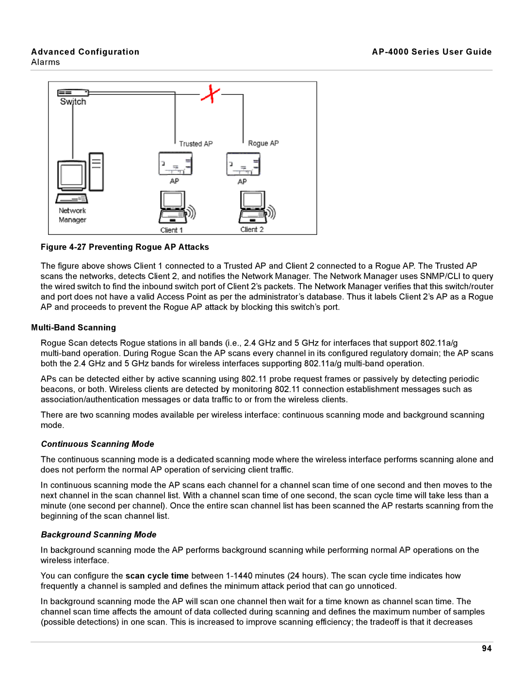 Proxim AP-4000 manual Multi-Band Scanning, Continuous Scanning Mode, Background Scanning Mode 